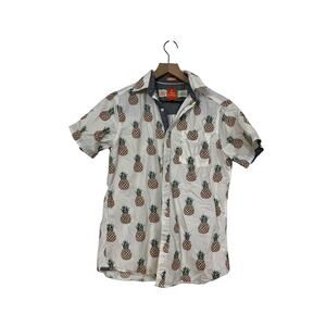 Free Planet Mens Forever Sun Pineapple Button Up Shirt Short Sleeve Size Small